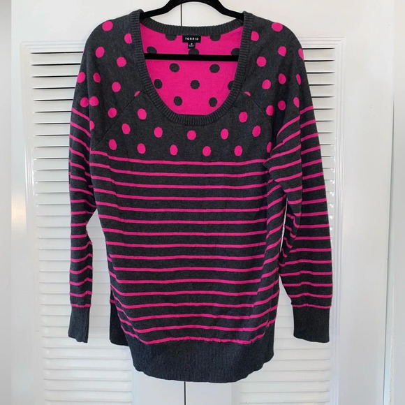 Torrid Polka Dot Striped Sweater - Picture 2 of 7